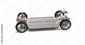 Electric Car Chassis with Battery and Powertrain Animation. Next Gen Electric Cars Related 3D Animation.