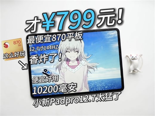 799元！最便宜的高通870平板！144hz 2.9k屏，还有10200电池，全网尾测，小新PadPro12.7测评~