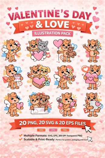 Valentine Clipart Bundle, Cartoon Characters (SVG, EPS, PNG) Files - Etsy