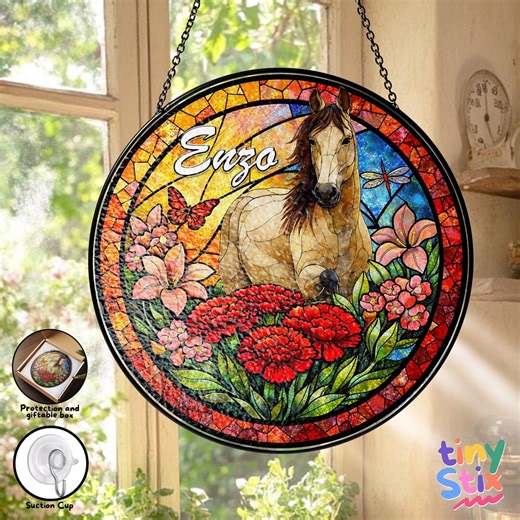 Personalized Horse Stained Glass Suncatcher, Custom Equestrian Window Hanging, Horse Lover Gift, Western Home Barn Gifts Decor for Home - Etsy