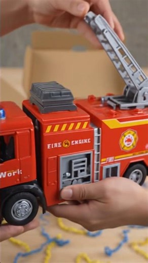Die Cast Fire Truck Toy with Water Pump, Extending Ladder, Lights & Siren, Openable Doors