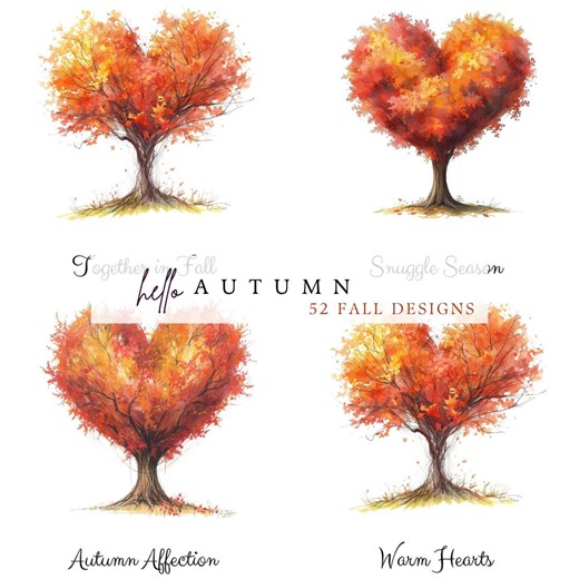 52 Fall Tree Heart: Autumn Leaves Clipart (digital Download) - Etsy UK