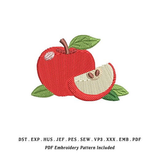 Apple Embroidery Design | Cute Fruit Digital Download | Fresh Kitchen Machine Embroidery File for Shirts, Aprons & Teacher Gifts - Etsy