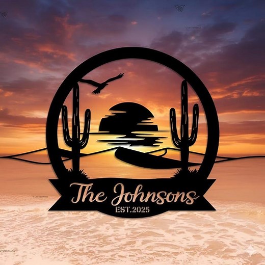 Custom Desert Sunset Sign | Personalized Cactus Home Decor | Southwestern Family Name Plaque - Etsy