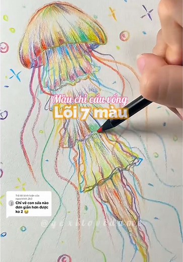 Hướng dẫn vẽ con sứa bằng bút chì màu cầu vồng
