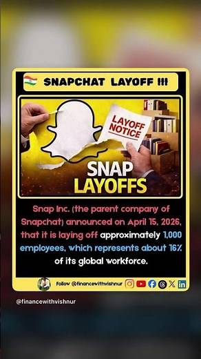 Snap Inc layoffs 1000 employees (16%) announced April 15, 2026. Tech cost cutting trend