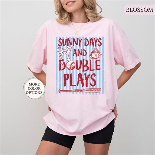 Comfort Colors Sunny Days and Double Plays Baseball Shirt, Striped Baseball Tee, Baseball Bow Shirt, Girly Baseball Tee, Baseball Lover Gift - Etsy