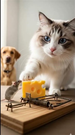 Will It Press the Trap? 🐁Mouse’s fate in cat’s tricky game with dog behind #shorts