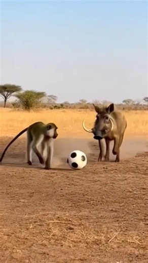 warthog vs baboon #animals #warthog #baboon #shorts