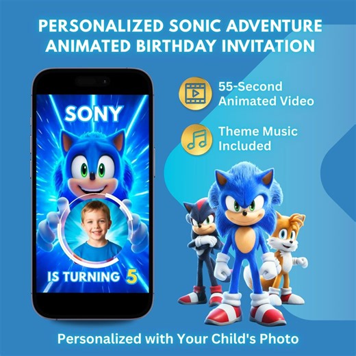 Personalized Sonic Animated Birthday Invitation Video (digital) - Etsy