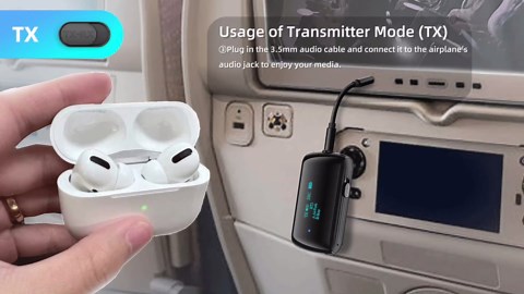 Bluetooth Transmitter Receiver for 2 AirPods/Headphones, Flight Bluetooth 5.2 Adapter for Airplane, TV, and Gym with a 3.5mm Audio Jack, Wireless BT Receiver with Mic for Car/Home Stereo