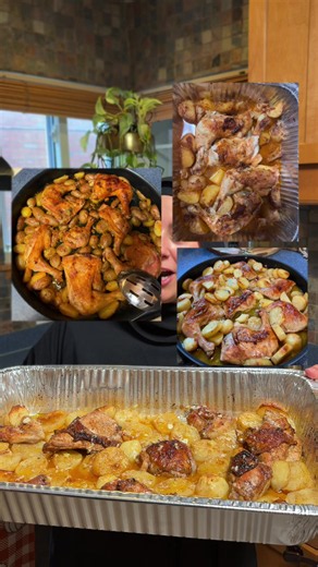 I’m your lebanese mom now Recipe✨ 1 whole chicken, cut into 8 pieces, skin on, bone in 8 potatoes, cut into wedges or rounds 1 tsp paprika 1 tsp salt 1 tsp garlic powder 1 tsp onion powder 1/2 tsp 7-spice 1/2 tsp cinnamon 1/2 tsp white pepper 1/3 cup neutral oil Lemon Garlic Sauce 1 head of garlic (about 10 cloves) Juice of 3-4 lemons (about 1/2 cup) 1/4 cup olive oil 1-2 tsp salt 3/4 cup water Steps Mix spices oil, coat chicken and potatoes. Bake at 450°F for 1 hour until golden and crispy. Mix