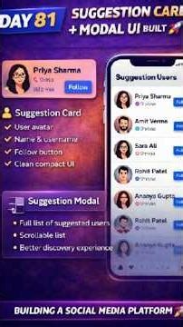 Day 81: Suggestion Card + Modal UI Built 🚀 | Suggested Users | Vibeshared