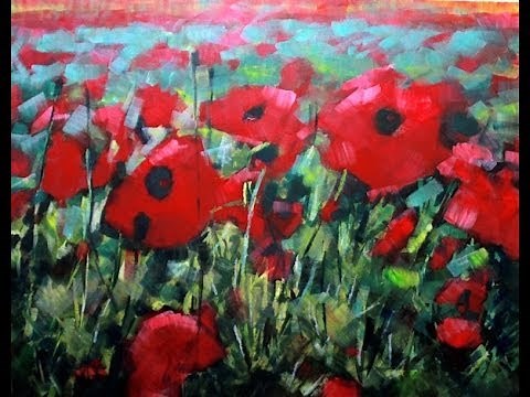 How to Paint with Acrylics: Field Of Poppies Abstract Realism. Poppy Flowers on canvas