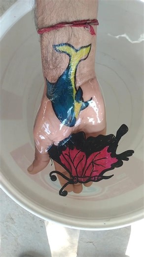 Dolphin 🐬 With Wow 😮 interesting butterfly 🦋 drawing by floating pen #viralvideo #youtubeshorts #art