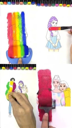 Rainbow Paint Roller Art | Satisfying Color Mixing & Creative Fun 🎨✨