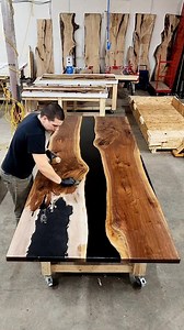 Gorgeous Walnut and Black Epoxy Dining Table 🖤 Link In Bio For A Table Quote 👆 . #epoxy #epoxytable #woodworking #diningtable #diningroom #carpentry #artisanmade #popular #classic | Backyard Resin