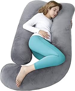 60 Inch Pregnancy Pillow for Sleeping, Extra Large U Shaped Body Pillow, Maternity Pillow for Pregnant Women with Velvet Cover (Dark Grey)