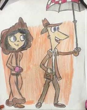 Phineas and Isabella as Minnesota Cuke and Julia (Noah’s Umbrella)drawing