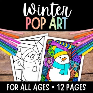 Winter Pop Art Coloring Pages, Winter Craft, Winter Activity, Coloring Sheets