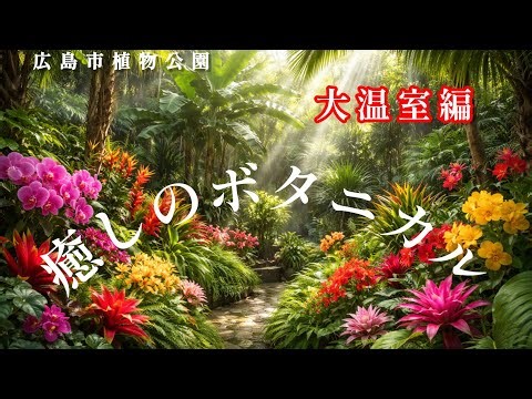 広島市植物公園【❼癒しの花🪻/大温室熱帯植物】トロピカルな熱帯の花々🌺や植物🌴の癒しの空間をお届けします🤩サムネイルはAIですが中身の動画は実際の映像です😊