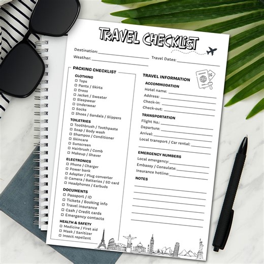 Travel Checklist Printable | Packing List | Trip Planner | A4 A5 US Letter PDF | Instant Download - Etsy Canada
