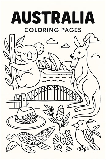 Australia Coloring Pages | 10 Printable Sheets | Kangaroo, Koala, Sydney Opera House, Uluru, Great Barrier Reef | Kids & Adults - Etsy Ireland