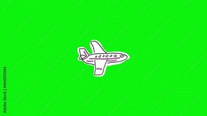 Cartoon large airplane flies in sky. White passenger airbus with pink stripes. Style: children's freehand drawing. 2D flat bright animation. Looped video. Side view. | 4k | Greenscreen | Alpha channel