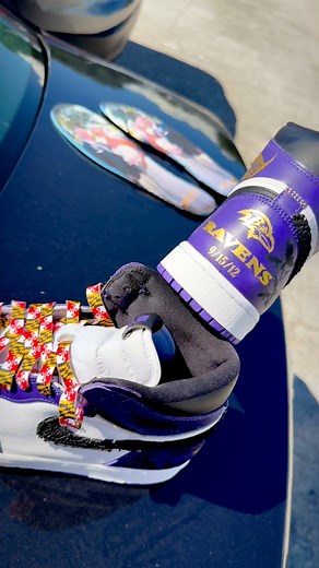 140K views · 3.4K reactions | Customized these Raven theme Jordan 1s for a client as an anniversary gift for her to give to her husband. His nickname is laces so I threw on some crazy DMV laces and made a “lace” swoosh to represent their marriage as well as their initials made out of ravens. But these were fun to make ‍⬛ #ravens #nfl #CustomSneakers #jordan1s | JSB The Creator | Facebook