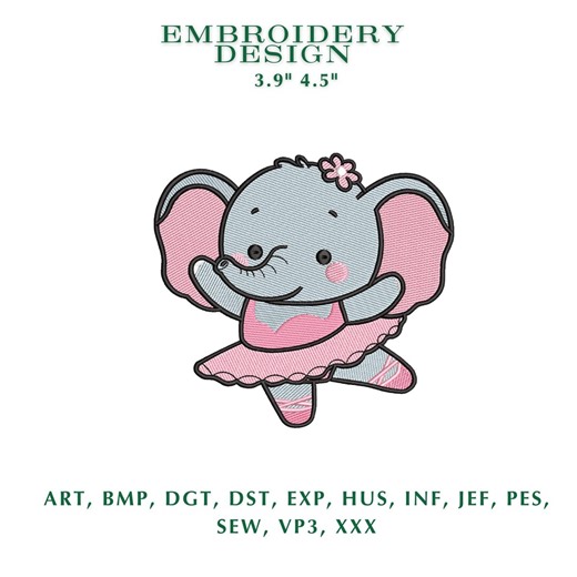 Ballerina Elephant Embroidery Design | Dancing Baby Animal Applique (digital Download) - Etsy
