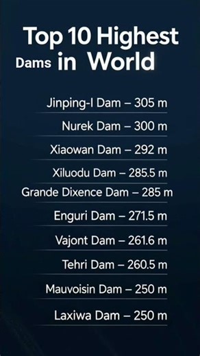 Top 10 Highest Dams in the World (Unbelievable Heights!) #worldfacts #facts #dams