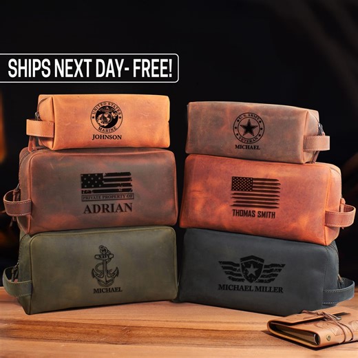 Custom Leather Military Toiletry Bag, Personalized Military Dopp Kit, Gifts for Veterans, Patriotic Travel Bag, Army Graduation Gifts - Etsy