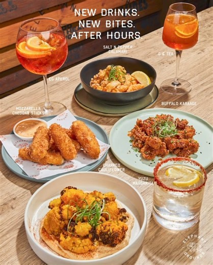 Introducing Elephant Grounds’new Bar Chow menu with Salt N’ Pepper Calamari, Mozzarella Cheddar Sticks, Buffalo Karaage, and Charred Cauliflower that can be paired with their new line up of cocktails. 🍸 Savor each sip of the new EG Aperol, G & Tea, and Yuzu Margarita. All available at Elephant Grounds, located at the Ground Level. | The Podium