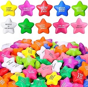 Jerify 120 Pcs Star Stress Balls for Adults Kids Motivational Quotes Soft Foam Stress Relief Toys Inspirational Star Shape Ball, Fidget Anxiety & Anger Relief at Work/School/Home(Bright Colors)