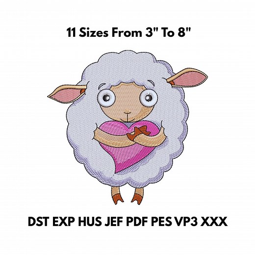 Sheep With Heart Embroidery Design – 11 Sizes, Digital Machine File - Etsy
