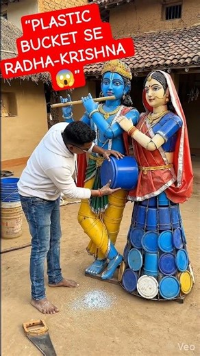 Plastic Bucket Se Radha-Krishna Bana Diya 😱 | Desi Jugad Art 🙏#shorts #radhakrishna #art #ytshorts