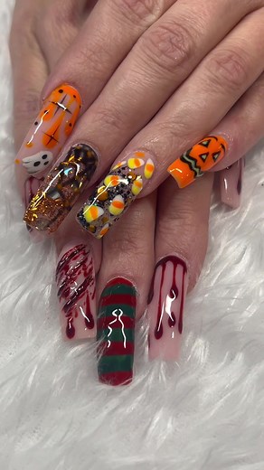 Freddy Krueger Halloween Nails Tutorial | Long Square Nails