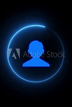 Blue neon profile icon with glowing circle on black. User profile icon for digital account interface. Blue neon profile animation for social media member.