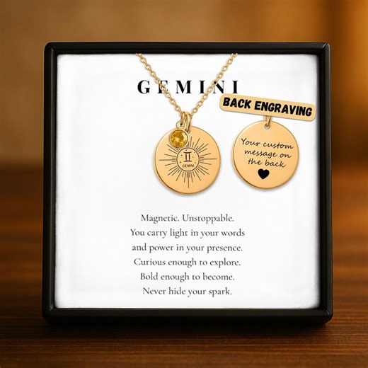 Gemini Zodiac Birthstone Necklace Personalized Gemini Jewelry Astrology Gift Engraved Pendant for Her May June Birthday - Etsy