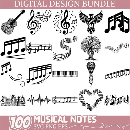 Musical Notes SVG Bundle, Music Notes Clipart Set, Treble Clef Staff Melody SVG PNG Eps for Cricut Silhouette Lover Digital Download - Etsy