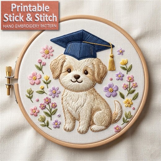 Graduation Dog Floral Embroidery Pattern PDF - Etsy
