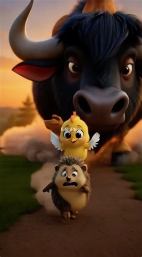 Wild Buffalo Chase! Eddy & Pippi Run for Their Lives 😂🔥 #shorts #cartoon #3danimation