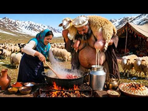 Village Life in Afghanistan | Outdoor Snow Cooking, Traditional Lamb and Afghan Pilaf