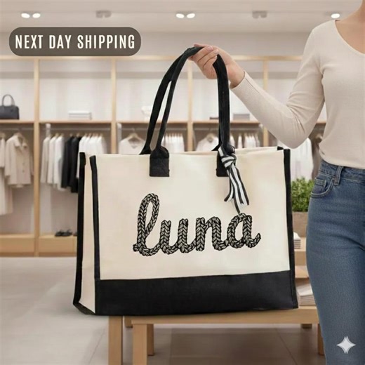 Personalized Name Canvas Tote Bag, Minimal Chic Carryall - Etsy