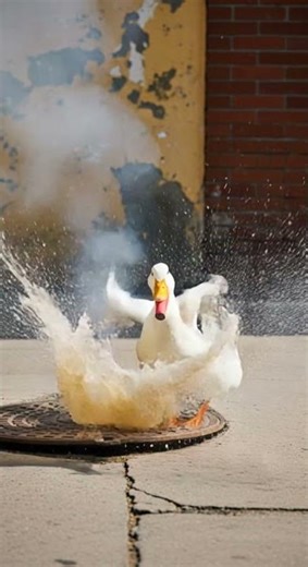 Duck Drops a Firecracker in a Manhole 💥🦆 Unexpected Splash Zone #firecracker #duck #viral