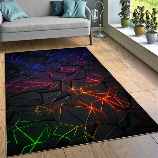 RGB Laser Lines Area Rug, Neon Gaming Room Carpet, Futuristic Cyberpunk Floor Mat, Modern Abstract Tech Rug, Teen Room Carpet - Etsy