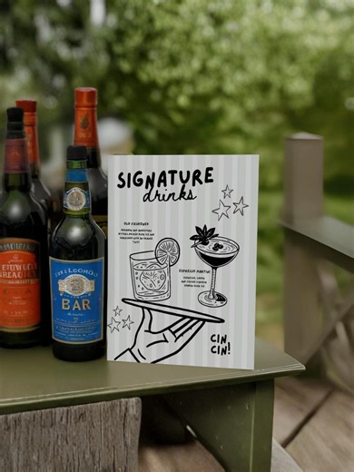Printed Signature Drinks Sign – Custom Cocktail Menu Sign, Wedding Bar Display, Illustrated Drinks Board - Etsy Australia