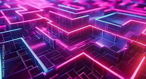 Cyber space neon maze, a puzzle of digital paths leading to future discoveries.