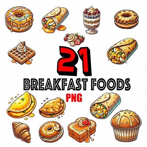 Breakfast Food PNG Bundle: 21 Illustrated Designs (digital Download) - Etsy