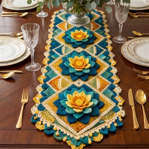 Floral Crochet Table Runner Pattern,christmas Decor, Handmade Gift Idea, Digital Download, PDF, Crochet Flower Centerpiece - Etsy